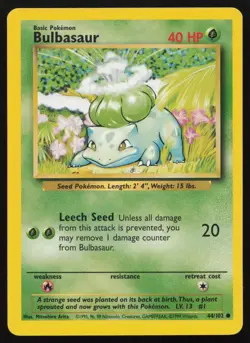 Bulbasaur 44/102 Common Base Set Unlimited Pokemon English LP - Image 1