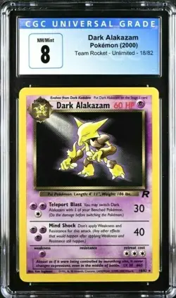 2000 Pokemon Team Rocket Unlimited Dark Alakazam Card 18/82 CGC 8 NM/Mint - Image 1