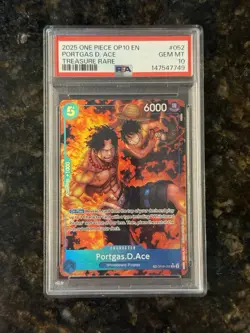 2025 One Piece OP10 Portgas D. Ace Treasure Rare OP08-052 PSA 10 English - Image 1