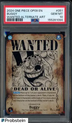 2024 One Piece OP09 EN Wanted Alternate Art #051 Buggy PSA 10 GEM MINT - Image 1