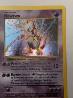Pokemon TCG Mewtwo Holo Rare 10/102 1995 Shadowless Base Set Unlimited Edition - Image 1