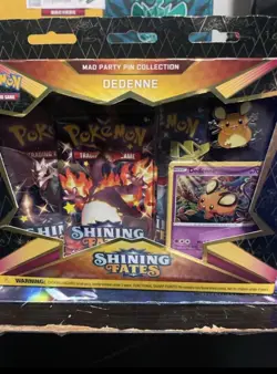 Pokemon TCG Shining Fates Mad Party Pin Collection Box Dedenne New Sealed - Image 1