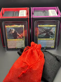 2 MTG Decks, Cloud & Sephiroth, Final Fantasy Cards, EDH Commander Boxes, Dice - Image 1