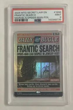 2025 Magic The Gathering Secret Lair #1996 Frantic Search Spider-Man-Foil PSA 9 - Image 1