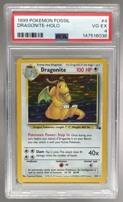147516036 Dragonite 1999 Pokemon Fossil #4 Holo PSA 4 - Image 1