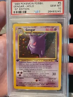 POKEMON PSA 10 GEM MINT 1999 GENGAR 1ST EDITION FOSSIL SET HOLO RARE CARD 5/62 - Image 1
