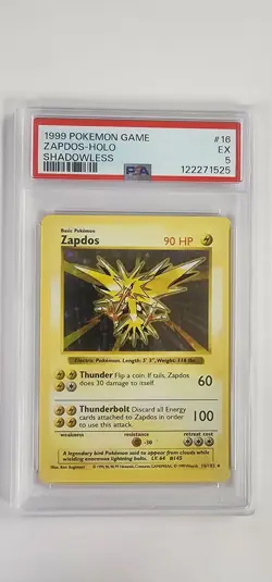 PSA 5 Pokemon Card: Zapdos 16/102 Shadowless Holo - Image 1