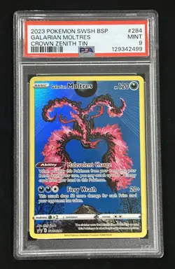 GALARIAN MOLTRES PSA 9 - 2023 POKEMON SWSH BLACK STAR PROMO CROWN ZENITH #284 - Image 1