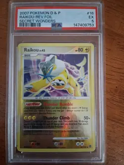 Pokemon TCG Raikou Reverse Holo Foil 2007 Secret Wonders Set 16/132 PSA GRADE 5 - Image 1
