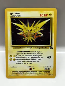 Pokemon TCG Zapdos 15/62 Fossil Set Unlimited Holo Rare WOTC Vintage 1999 - Image 1
