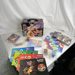Charizard Treasure Chest w/ Stickers, Sleeves, Prismatic, Dice, Card Holder Lot - Image 1