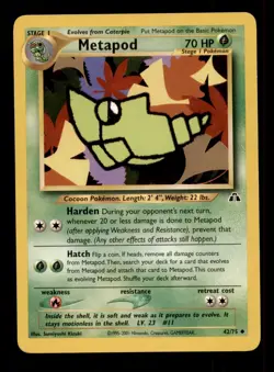 2X Pokemon Card WOTC Metapod Neo Discovery 42/75 MODERATELY PLAYED Uncommon TCG! - Image 1