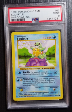 1999 POKEMON BASE SET SHADOWLESS #63/102 SQUIRTLE PSA 9 MINT - Image 1
