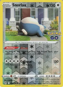 Snorlax Reverse Holo Holo Rare Pokemon GO 055/078 NM - Image 1