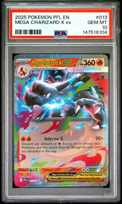 6104 Mega Charizard X ex 2025 Pokemon Phantasmal Flames #013 Double Rare PSA 10 - Image 1