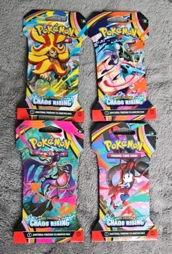 Pokemon TCG Mega Evolution Chaos Hanger Blister Packs ,× 4 Complete Art Set - Image 1