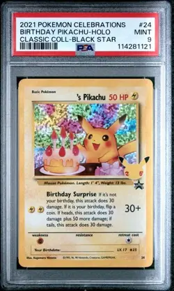 PSA 9 MINT Birthday Pikachu #24 Pokemon Celebrations Black Star Promo Holo - Image 1