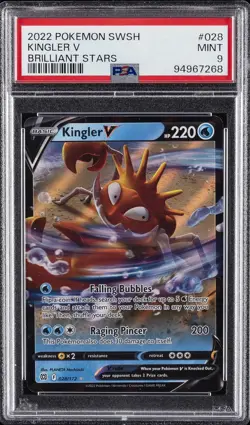 2022 POKEMON SWORD & SHIELD BRILLIANT STARS #028 KINGLER V PSA 9 - Image 1