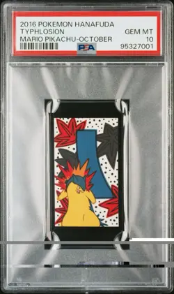 PSA 10 2016 POKEMON HANAFUDA MARIO PIKACHU TYPHLOSION MARIO PIKACHU-OCTOBER - Image 1