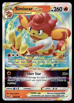 Simisear VSTAR 023/159 Holo VSTAR Rare Crown Zenith Pokemon Near Mint - Image 1