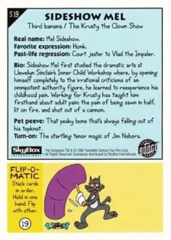 Sideshow Mel S19 | The Simpsons 1993 Skybox Series 1 | Trading Card - Image 2
