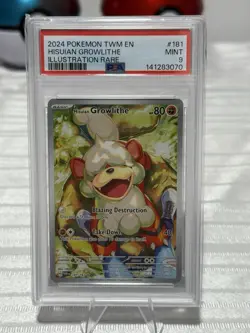 Pokemon TCG Sv06 Twilight Masquerade Hisuian Growlithe 181/167 IR Holo PSA 9 - Image 1