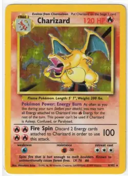 Pokemon TCG Charizard Base Unlimited Holo Rare 4/102 1999 WOTC-LP - Image 1