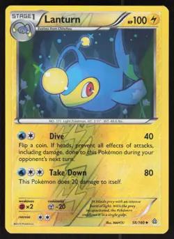 Lanturn 58/160 Uncommon Primal Clash Pokemon Reverse Holo Lightly Played - Image 1