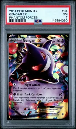 2014 POKEMON XY PHANTOM FORCES #34 GENGAR EX PSA 7 - Image 1