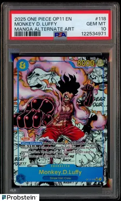 2025 One Piece OP11 EN Manga Alternate Art #118 Monkey D. Luffy PSA 10 GEM MINT - Image 1