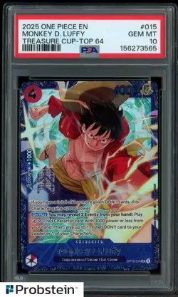 2025 One Piece EN Treasure Cup Top 64 #015 Monkey D. Luffy PSA 10 GEM MINT - Image 1