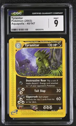 CGC 9 MINT Tyranitar 2003 Aquapolis 40/147 Pokemon Card - Image 1