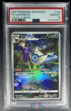 PSA 10 Vaporeon 189/184 CHR Vmax Climax Full Art Japanese Pokemon Card 2021 - Image 1