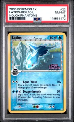 2006 POKEMON EX HOLON PHANTOMS #22 LATIOS-REVERSE FOIL PSA 8 - Image 1