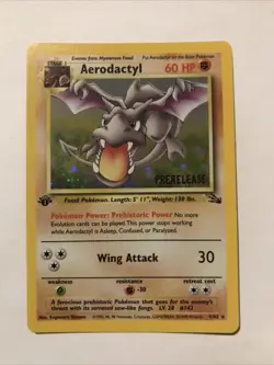 1st Edition Aerodactyl 1/62 PRERELEASE Brown Stamp Fossil Holo 1999 Pokemon Card - Image 1