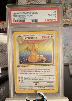 Pokemon TCG Dragonite 4/62 Fossil 1st Edition Holo English 1999 PSA 8 - Image 1
