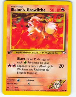 Blaine's Growlithe - 1st Edition - 62/132 Gym Heroes- WOTC - Pokemon TCG - 2000 - Image 1