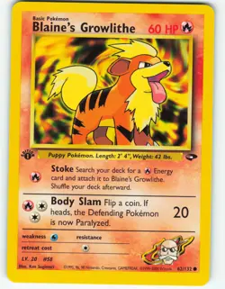 Blaine's Growlithe - 1st Edition - 62/132 Gym Challenge - Pokemon TCG - 2000 - Image 1