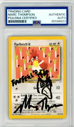 PSA Signed Marc Thompson Pokemon TCG Farfetch'd 43/64 Neo Revelation Regular - Image 1