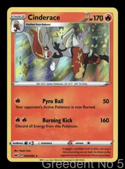 Cinderace 035/202 Holo Rare Sword & Shield Pokemon Holo Lightly Played - Image 1