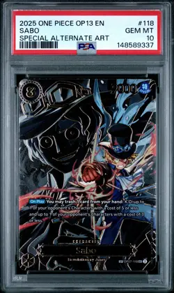 2025 ONE PIECE OP13-CARRYING ON HIS WILL SPECIAL ALTERNATE ART #118 SABO PSA 10 - Image 1