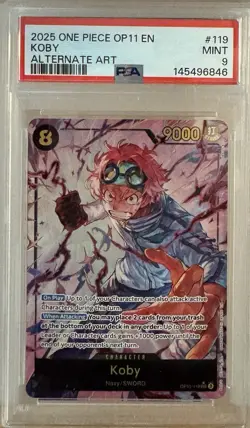 One Piece OP11-119 Koby SEC Alt Art Fist of Divine Speed PSA 9 English Mint - Image 1