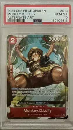 One Piece OP06-013 Monkey D Luffy Alt Art PSA 10 English Parallel Gem Mint - Image 1