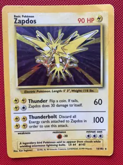 Zapdos 16/102 Unlimited Base Holo Rare Pokemon TCG WOTC - HP - Image 1