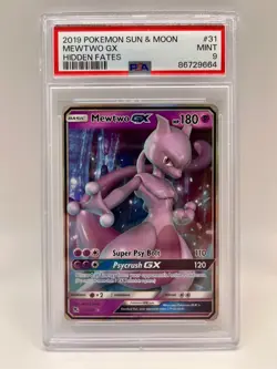 2019 POKEMON TCG SUN & MOON MEWTWO GX HIDDEN FATES 31/68 PSA 9 - Image 1