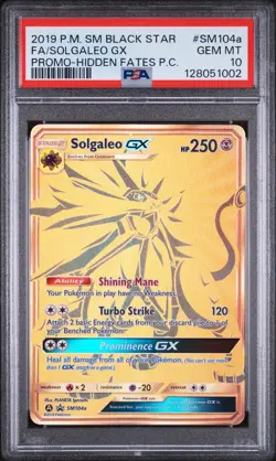 2019 POKEMON SM BLACK STAR PROMO #SM104A FULL ART/SOLGALEO GX PSA 10 - Image 1