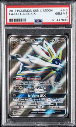 2017 POKEMON SUN & MOON #143 FULL ART/SOLGALEO GX PSA 10 - Image 1