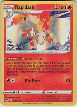 Pokemon Rapidash Holo Rare SWSH12: Silver Tempest 022/195 NM - Image 1