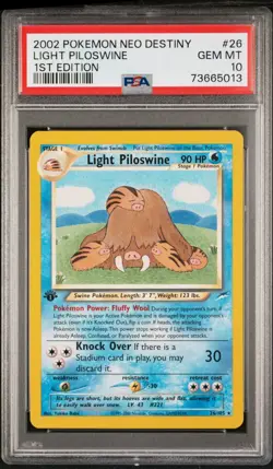 GEM MINT PSA 10 Pokemon 1st Edition Light Piloswine 26/105 Rare 2002 Neo Destiny - Image 1