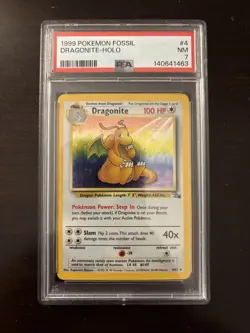 1999 Pokemon Dragonite Fossil Holo Rare Card 4/62 PSA 7 - Image 1